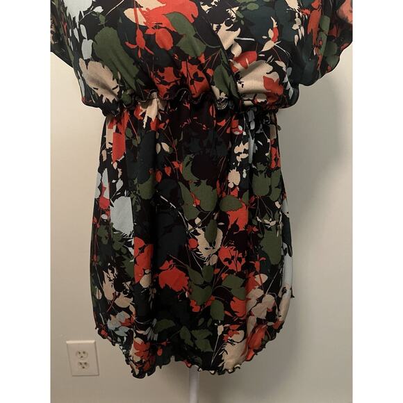 JW San Francisco Green Orange Multi Color Floral Short Sleeve Blouse Sz S - Picture 3 of 7